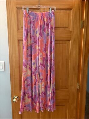 Peppermayo Pink, Purple & Cream Abstract Plisse Muse Pants size 6